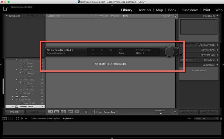 no camera detected Lightroom tethering