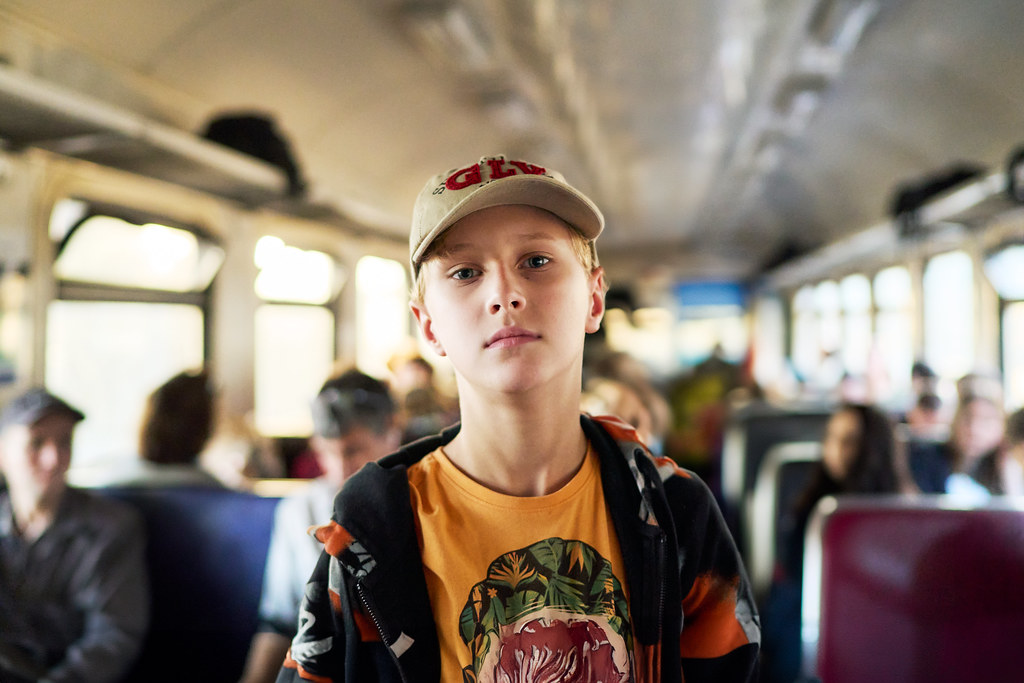 child on a train near Moscow