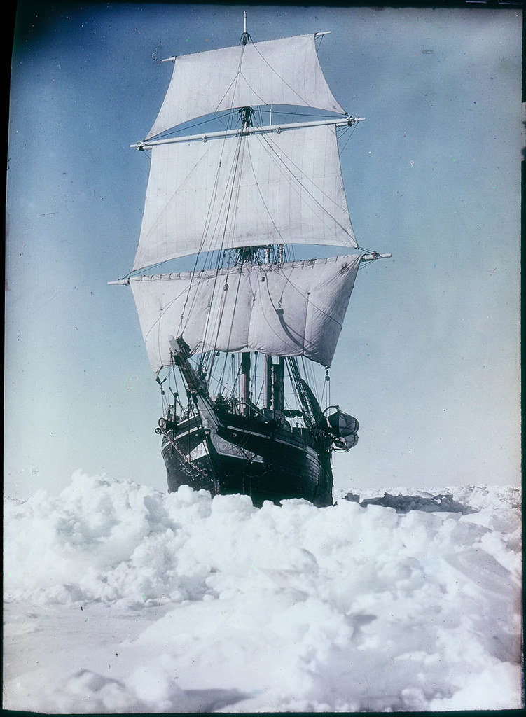 The 'Endurance' under full sail, held up in the Weddell Sea, 1915 / by Frank Hurley