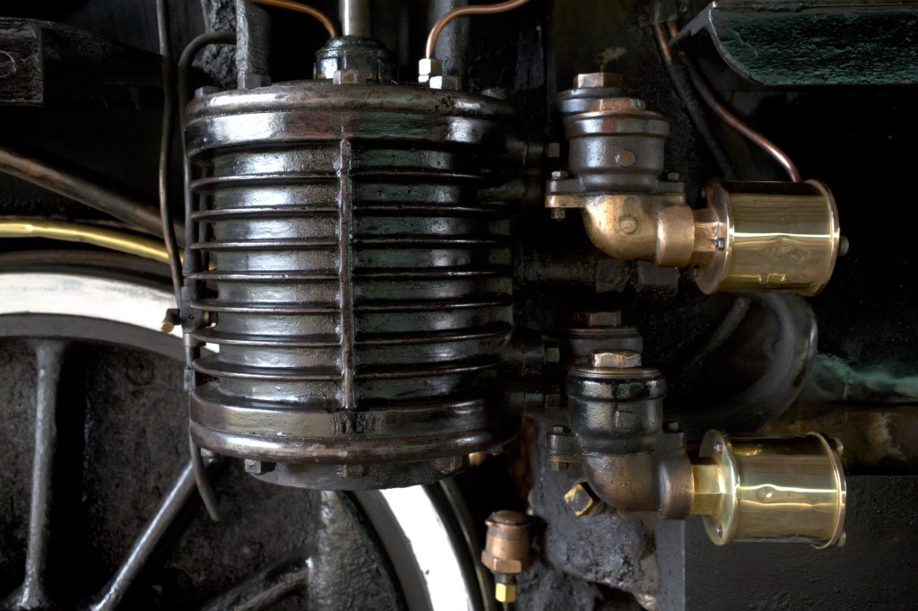 close up of steam train engine for side lighting photography