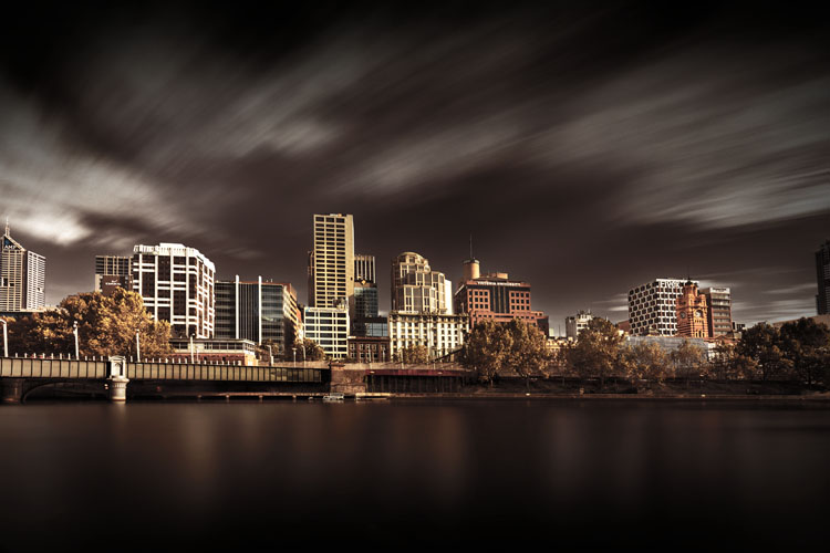 long exposure waterside cityscape