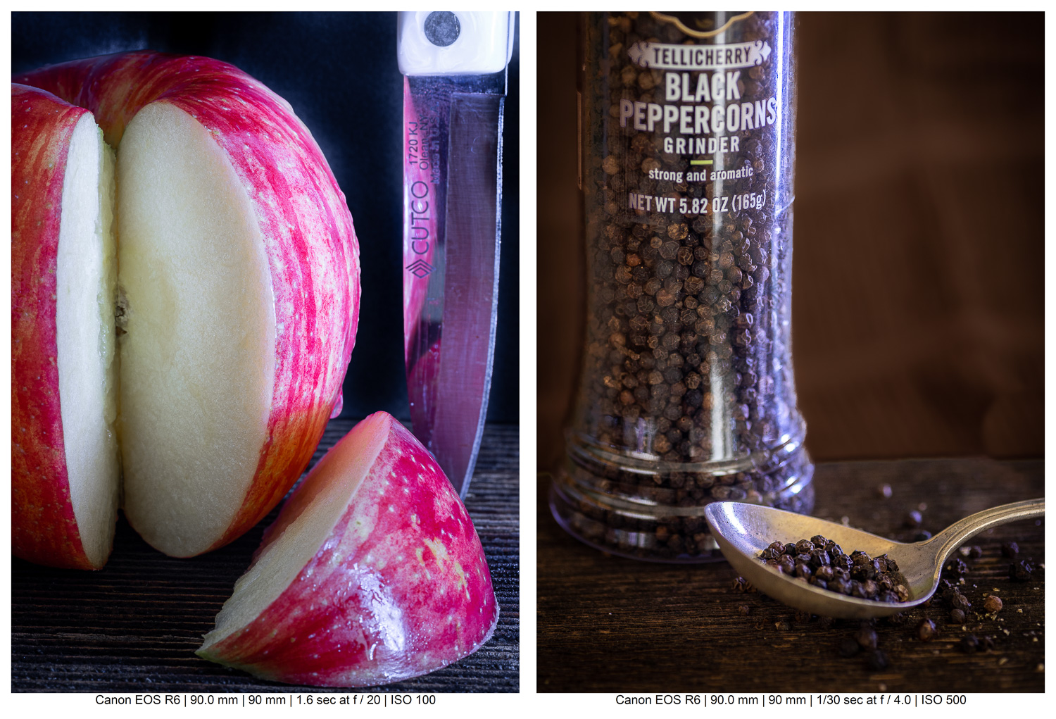 apple still life and peppercorn still life