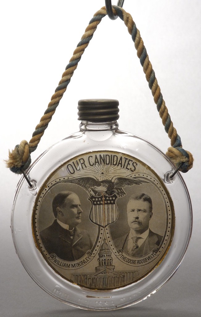 McKinley-Theodore Roosevelt "Our Candidates" Glass Flask, ca. 1900