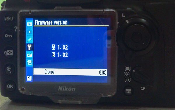 Nikon camera firmware version rear LCD image