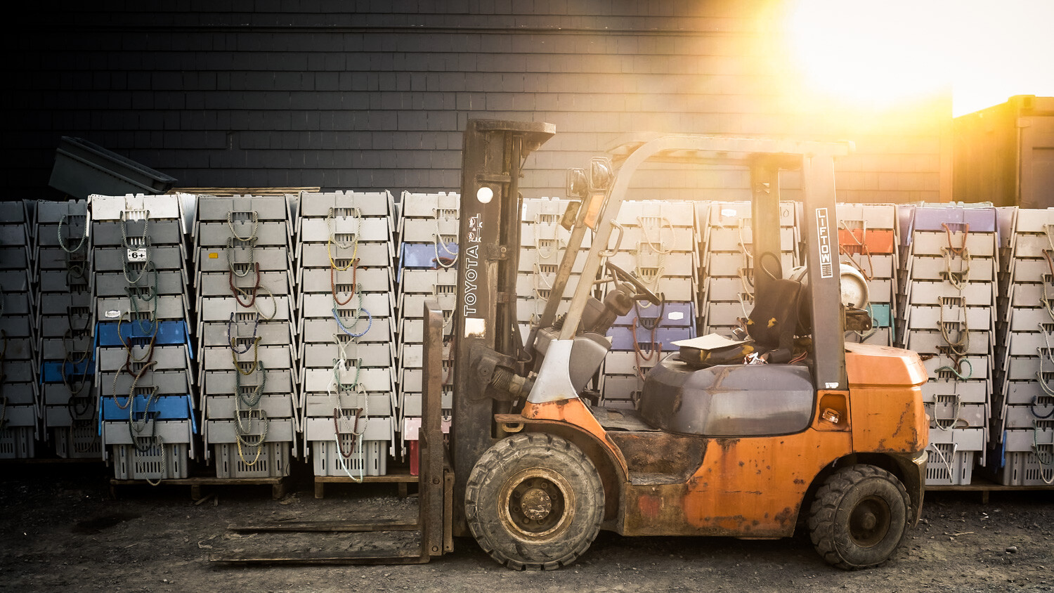 forklift at sunset