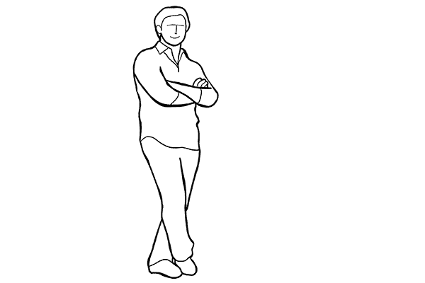 man standing with legs and arms crossed male pose