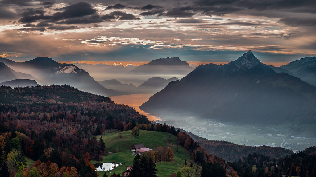 Evening mood Lake Lucerne Switzerland