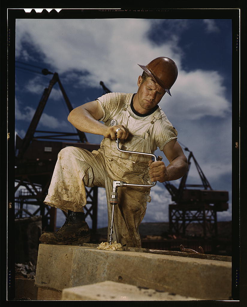 Carpenter at work on Douglas Dam, Tennessee (TVA)  (LOC)