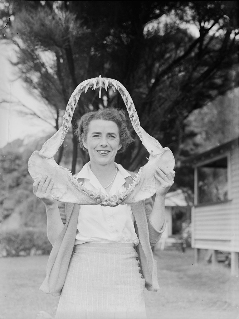 [Portrait of a woman holding a jaw]