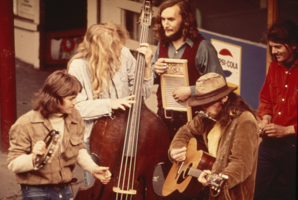 Street musicians at Pike Place Market, circa 1975
