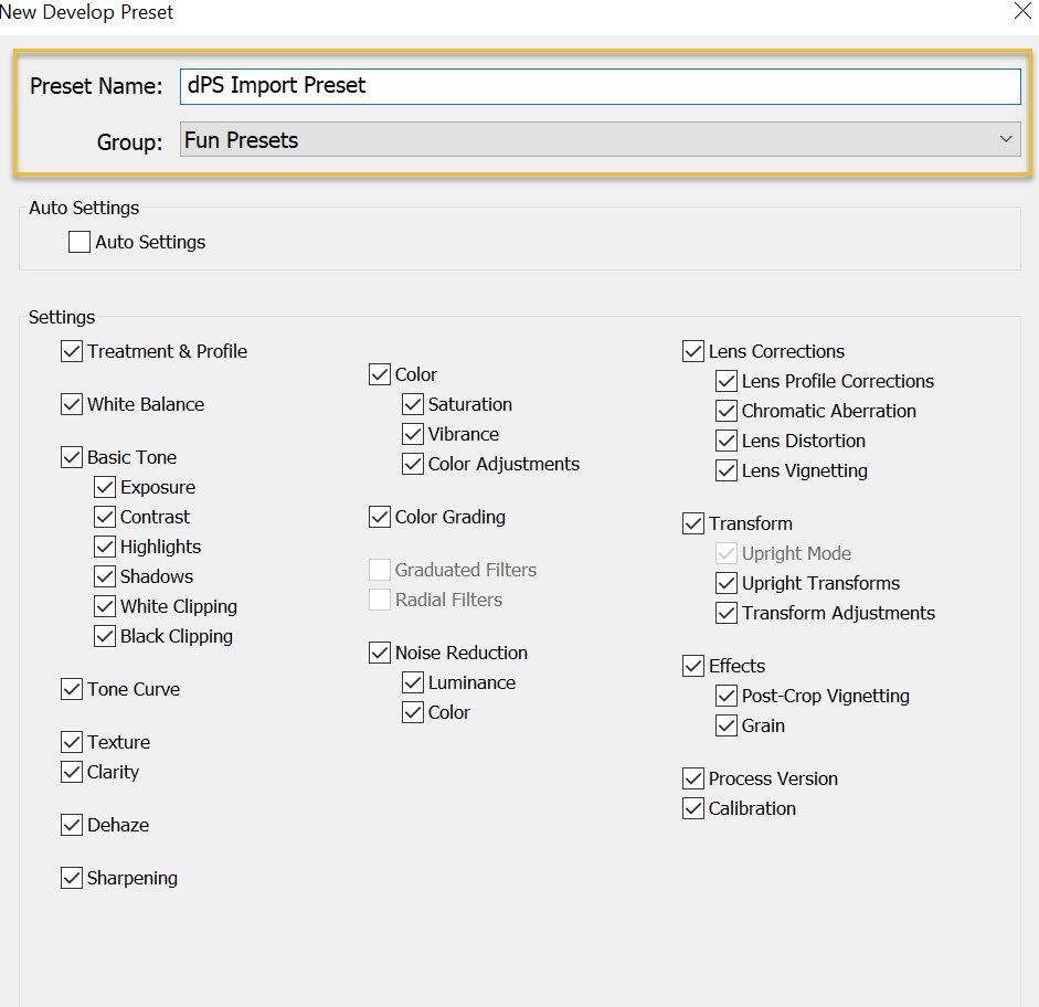 giving the preset a name